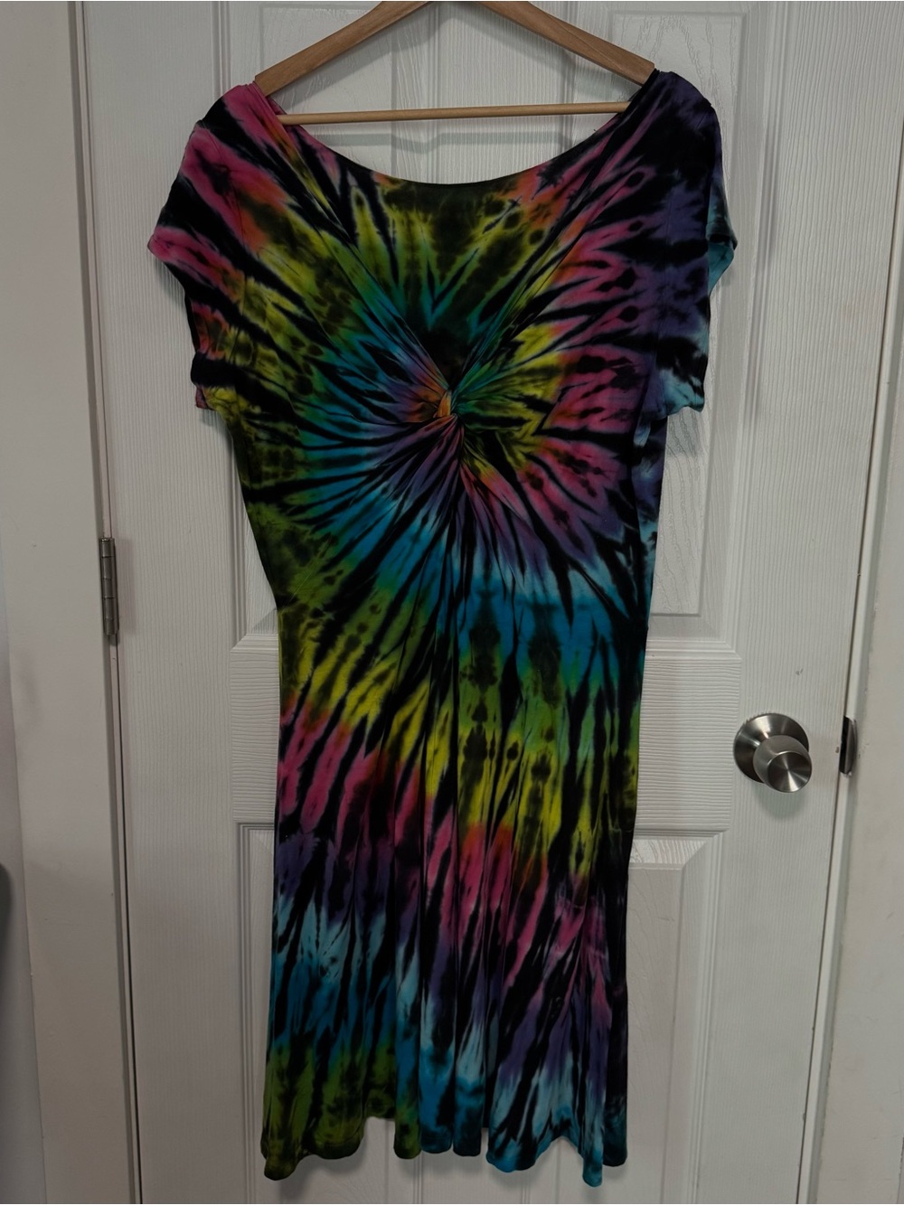 Multicolor Tie-Dye Midi Dress with Twist Front